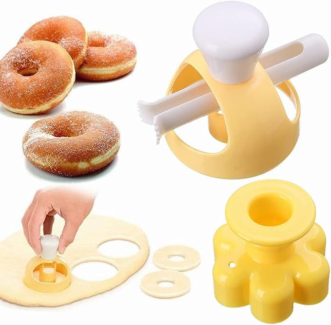 Donut Cutters Set Maker 3 inch Doughnut Cutter Mold, Plastic Round Cookie Cutter for Baking with Dipping Plier, Non-Stick Bread Biscuit Cake Mould Cutter DIY Donut Tools (2 Pack)