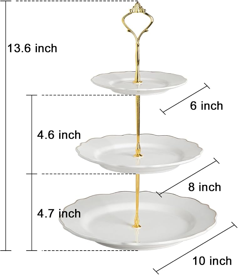 Sweejar 3 Tier Ceramic Cake Stand Wedding, Dessert Cupcake Stand for Tea Party Serving Platter(Rose)