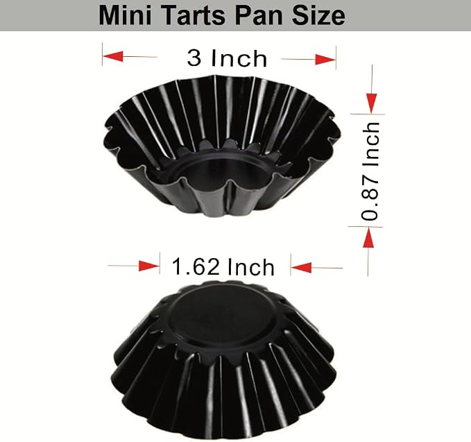 12-Pack 3 Inch Nonstick Mini Tart Pans Fluted Side for Pies Pan Round Deep Quiche Mold Heavy Duty Carbon Steel Baking Cupcake Egg Tarts Mousse Cakes Fruit and Desserts Molds for Oven