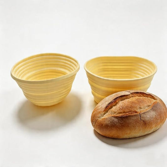 2 Pcs Foldable Silicone Banneton Bread Proofing Baskets 9.45 Inch Oval & 9 Inch Round Non-Stick Proofing Bowl Baking Basket Oven and Dishwasher Safe, Easy to Clean, Making-BPA Free (Yellow)