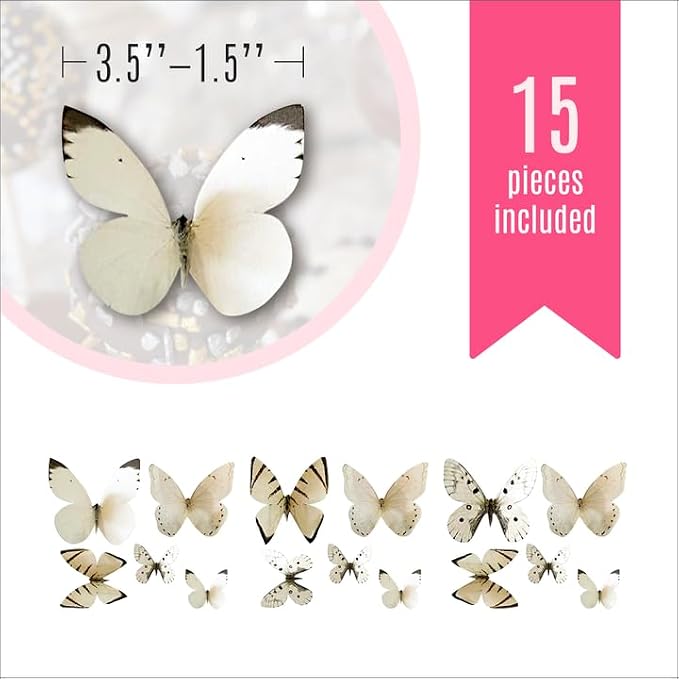 Sugar Robot Inc. Edible Butterflies Assorted Size Premium Crafted Made in the USA - Cake and Cupcake Toppers, Decoration (White)