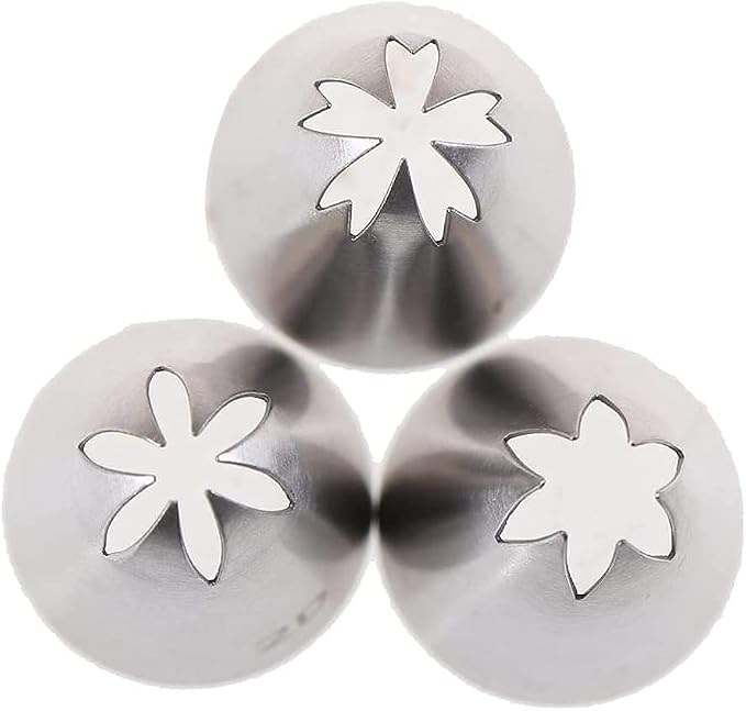 Large Icing Piping Tips, 3 Pcs, Silver, Open Star, Flower, Cake Decorating Tips Set Kit