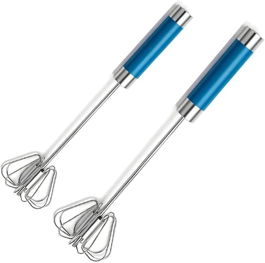 Stainless Steel Semi-Automatic Egg Whisk Set, 2PCS Hand Push Rotary Manual Mixer for Cooking, Whisking, Beating and Stirring (10&12 Inch)