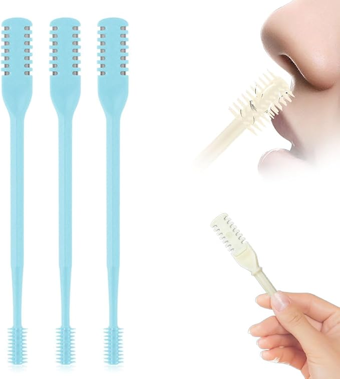 3PCS Nasal Hair Cutter Portable Travel Essentials,2026 Manual 360° Rotating Nostril Hair Removal Tools Double Sided Nose Hair Blade,Nose Hair Cutter for Women Men (Blue, 3 Pack)