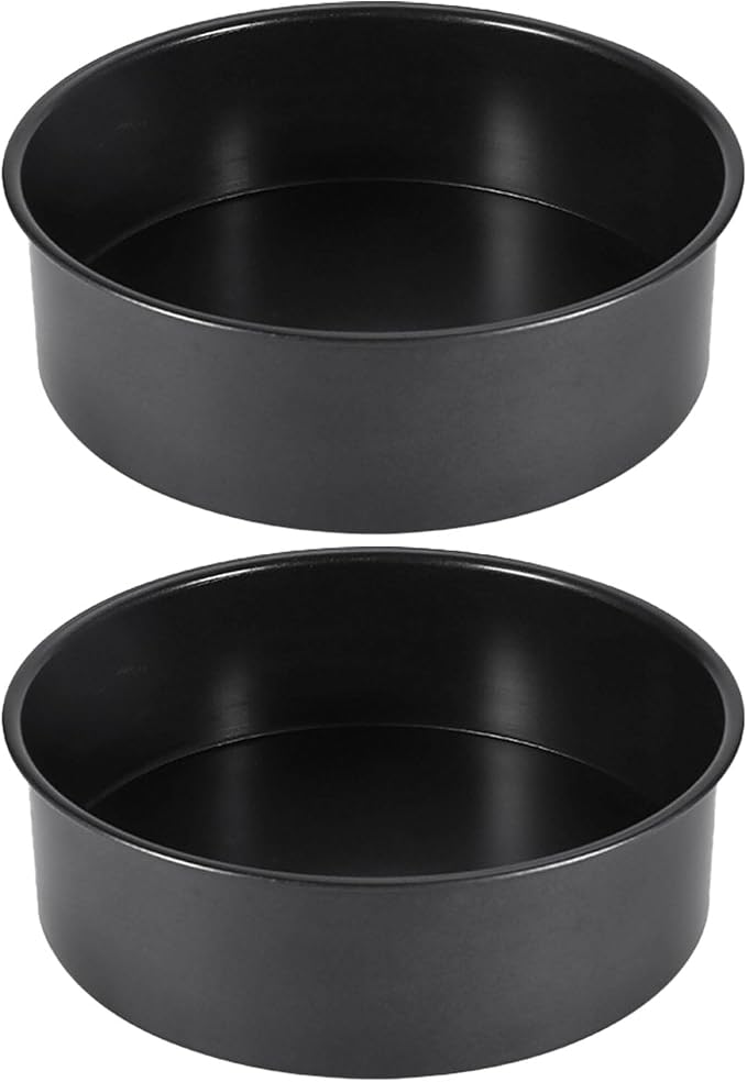 2 Pack 8.27 in Cake Pans, 2.56 in Deep, Straight Sided, Removable Bottom | Includes 2 pans with removable bottoms, No parchment paper included, Use baking sheet if seepage occurs