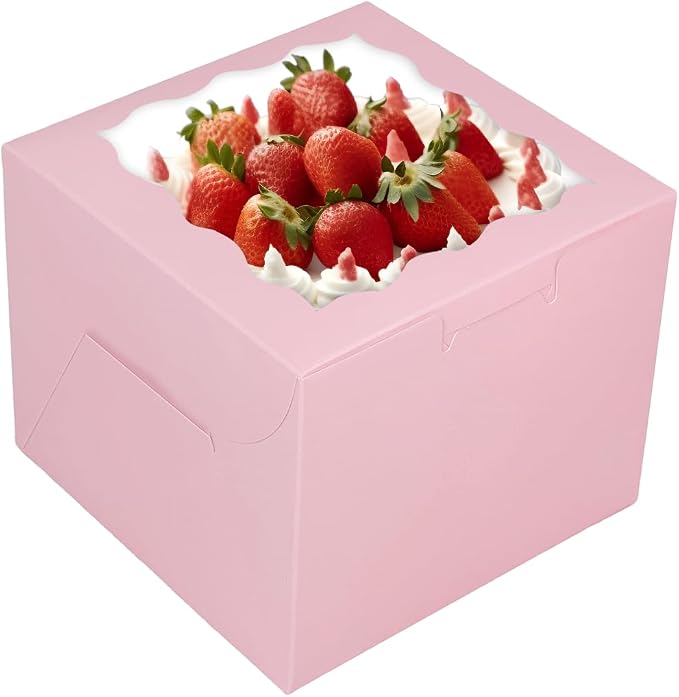 Bakepacker 36pcs 6x6x5 Inches Cake Boxes with Window 18-Packs Pink 6 Inch Bakery Boxes (18 Cake Boxes +18 Cake Boards Included)
