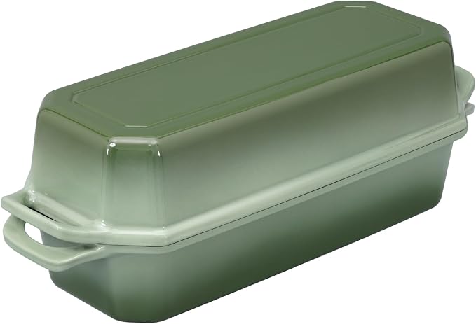 Flavehc Bread Pan Cast Iron Loaf Pan with Lid Bread Loaf Pan 13x5 Inch Enameled Cast Iron Sourdough Bread Pan,AquaGreen