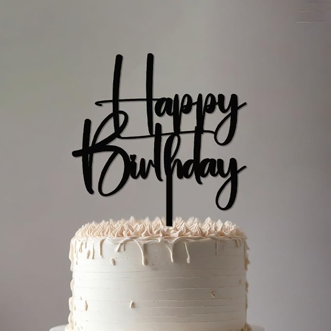 Acrylic black Happy Birthday Cake Topper, Happy Birthday Cake Bunting Deco, Baby Gender Reveal Party/Anniversary PartyDecoration Supplies (Acrylic black)