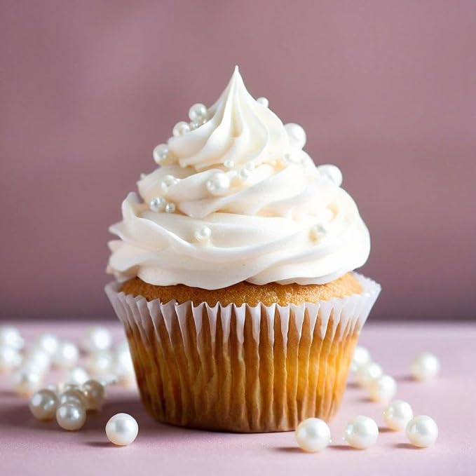 White Pearl Sprinkles for Cake Decorating, Edible Pearls Sugar for Baking Cupcake Toppers Ice Cream Cookie Wedding Party Birthday Valentines Celebrations Supplies, 4.05oz