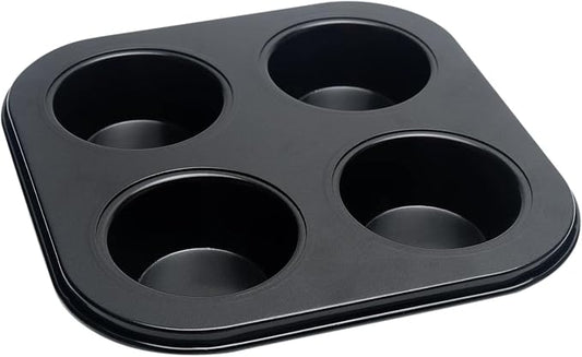 4-Hole Muffin Pan, Bakeware Non-stick Cupcake Baking Pan Mini Pie Pans, Heavy Duty Carbon Steel Muffin Tray Standard Baking Mold Pan for Oven Bakings (COLOR:Black, 1pc)