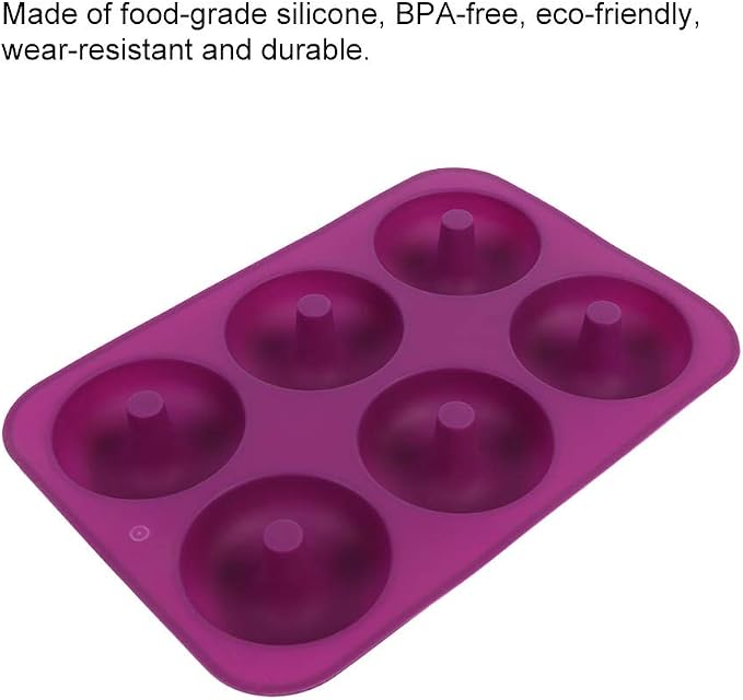 Haofy Silicone Donut Mold, NonStick Baking Tray for Bagels and Muffins, 6 Cavity Heat Tolerant Doughnut Mold for Home Bakers (Purple)