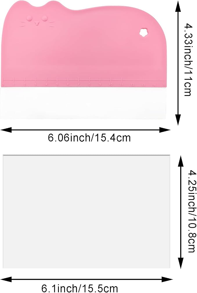 2PCS Cake Smoother Scraper Included 5 Transparent Scrapers, Flexible Plastic Cake Scraper Smoother for Bakery Pastry Cake Decoration Kitchen DIY Baking Tool (White + Pink)