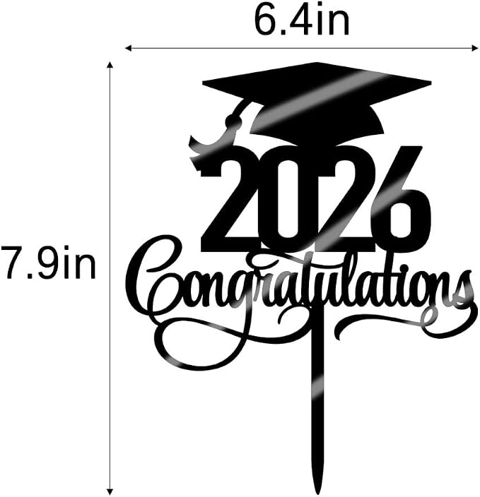 Acrylic 2026 Congratulations Graduation Cake Topper,Congrats Grad Cake Decor - 2026 High School/College/Senior Graduation Party Decorations Supplies(2026Congratulations Acrylic black)