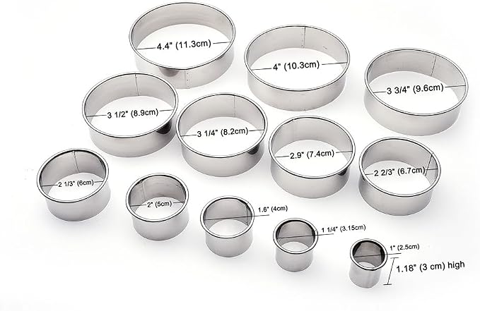 12 Piece Round Cookie Cutters Set, Donut Cutter Set, Stainless Steel Circle Fondant Molds For Dough Pastry Biscuits English Muffins