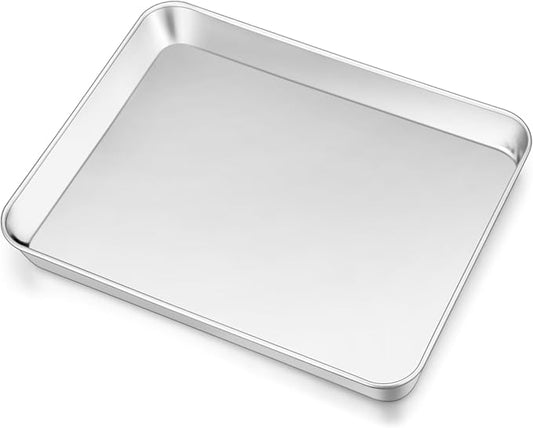 10.4 Inch Baking Sheet Pan, Joyfair Stainless Steel Cookie Sheet Toaster Oven Tray, Professional Bakeware for Cookie/Bacon/Bread, Rolled Rim & Mirror Finish, Rust Resistant & Dishwasher Safe