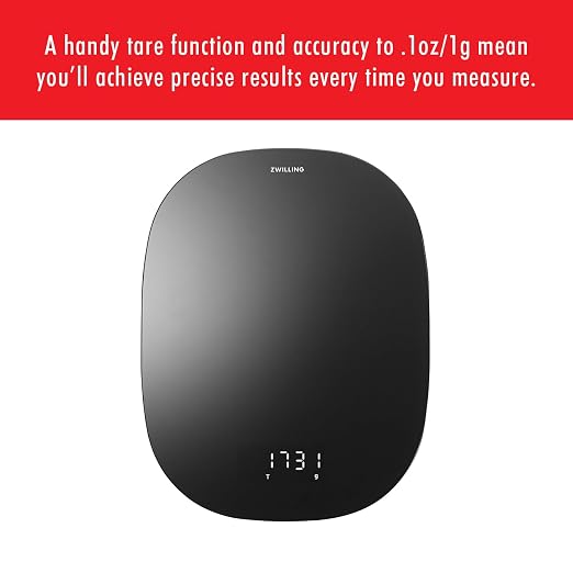 ZWILLING Enfinigy Digital Kitchen Food Scale, Max Weight 22lbs, Grams & Ounces, .1-gram Accuracy, Black