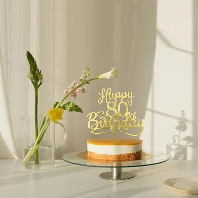 Sleyberoy Acrylic Happy 80th Birthday Cake Topper- Hello 80,Cheers to 80 Years,80th Anniversary/Birthday Party、 men and women Happy eighty Birthday Selected cake decoration (80th)