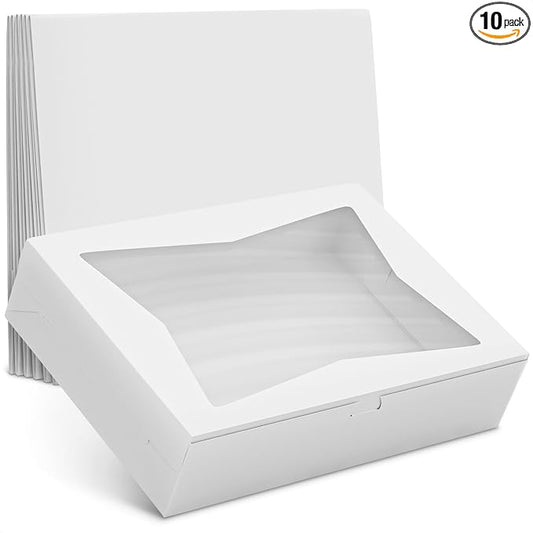 10Pcs Half-Sheet Cake Boxes 19x14x4" - White Bakery Boxes with Window, Pastry and Dessert Box Set for Holiday Desserts Gifts & Presentation, Glossy Flip Top Boxes for Cakes, Cupcakes, Cookies & Donuts