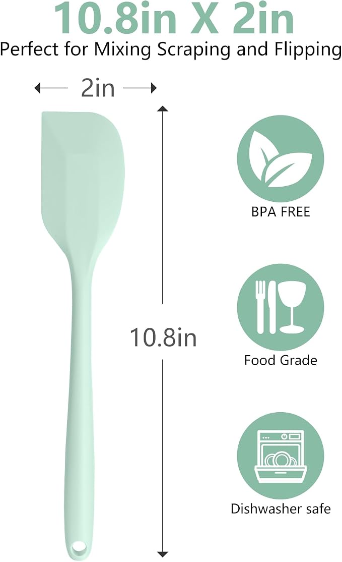 Mint Green Rubber Spatula for Kitchen Use, 10.8In Silicone Spatulas for Cooking Heat Resistant, Flexible Small Kitchen Spatula for Kitchen Nonstick Cookware