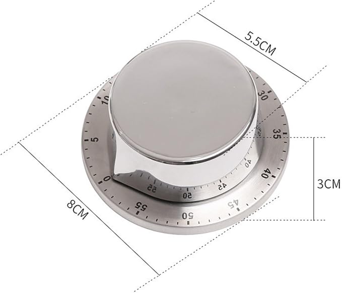 VEDA Mechanical Kitchen Timer, Chef Cooking Timer Clock with Loud Alarm, 60-Minute Countdown, Magnetic Backing, Stainless Steel body, Sliver