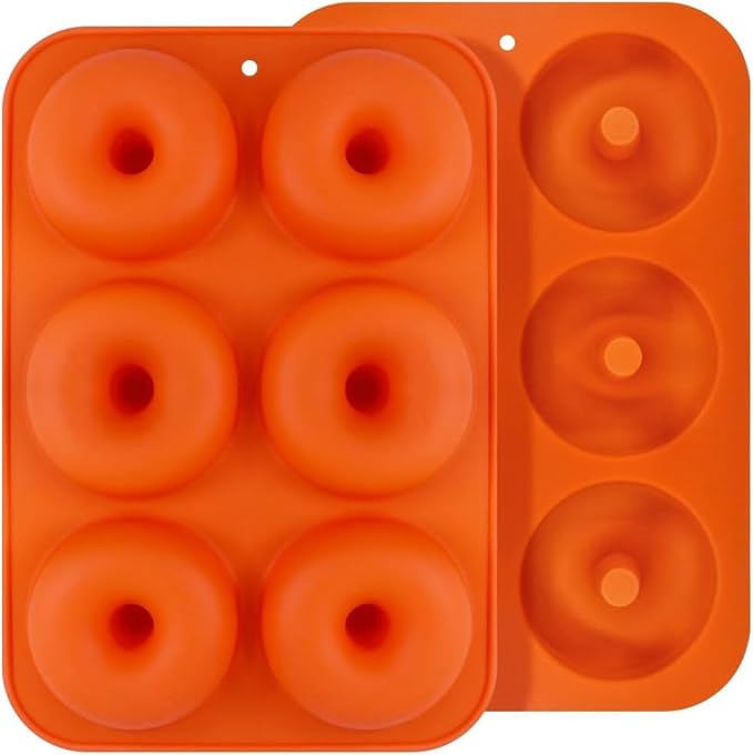 AKOAK 6-Cavity Silicone Cake Mold, DIY Handmade Soap Mold, Non-Stick Donut Mold, for Chocolate Pudding Jelly Muffin Cups, Kitchen Baking Decoration (Doughnuts)