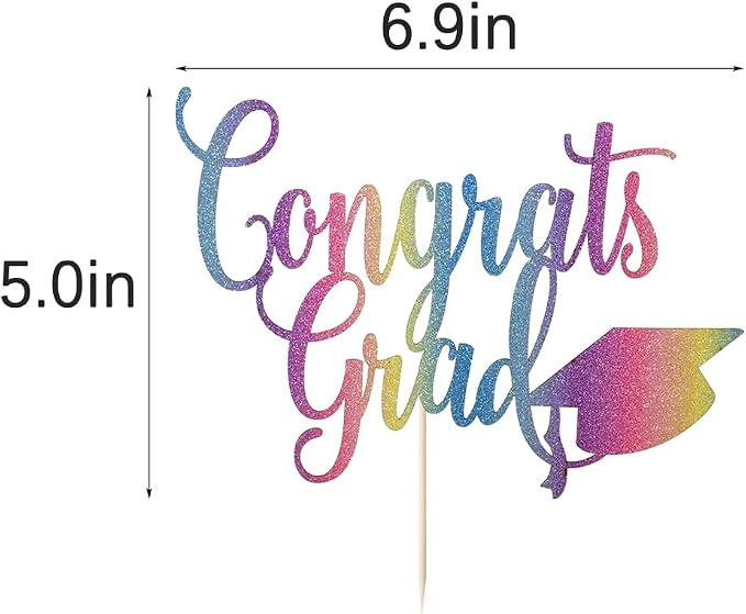 Congrats Grad Cake Topper,2026 Graduation Cake Topper, Congrats Grad Decorations,2026 High School/College/Senior Graduation Party Decorations Supplies. (Chroma)
