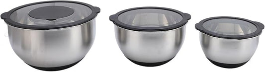 Stainless Steel Mixing Bowls Set, 3 Piece Bowl and Grater Set with Lids, 10in 8.5in 6.9in Nested Kitchen Prep Mixing Bowls for Baking Salad Food Prep