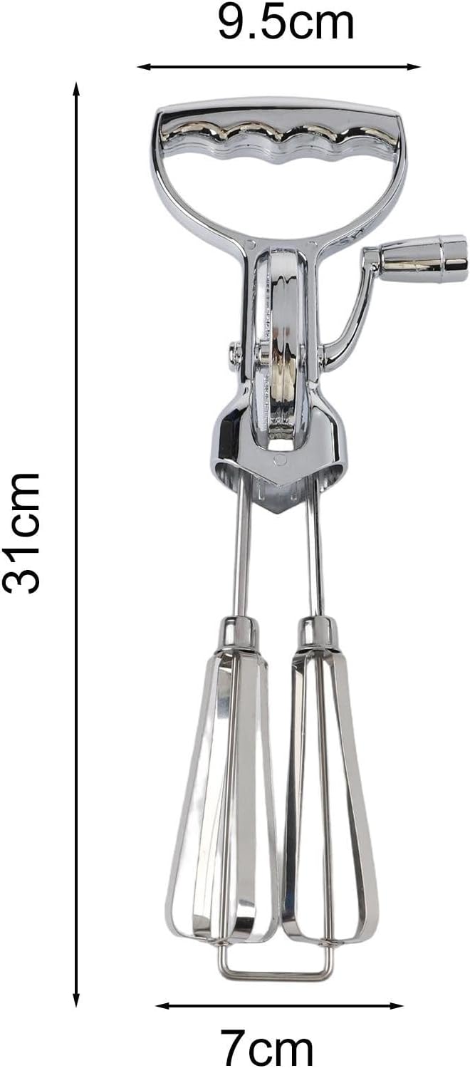 Hand Crank Kitchen Mixer Stainless Steel Manual Mixing Tool Adjustable Speed Easy Clean Large Small Size For Eggs Dough Cream Baking Cooking(large)