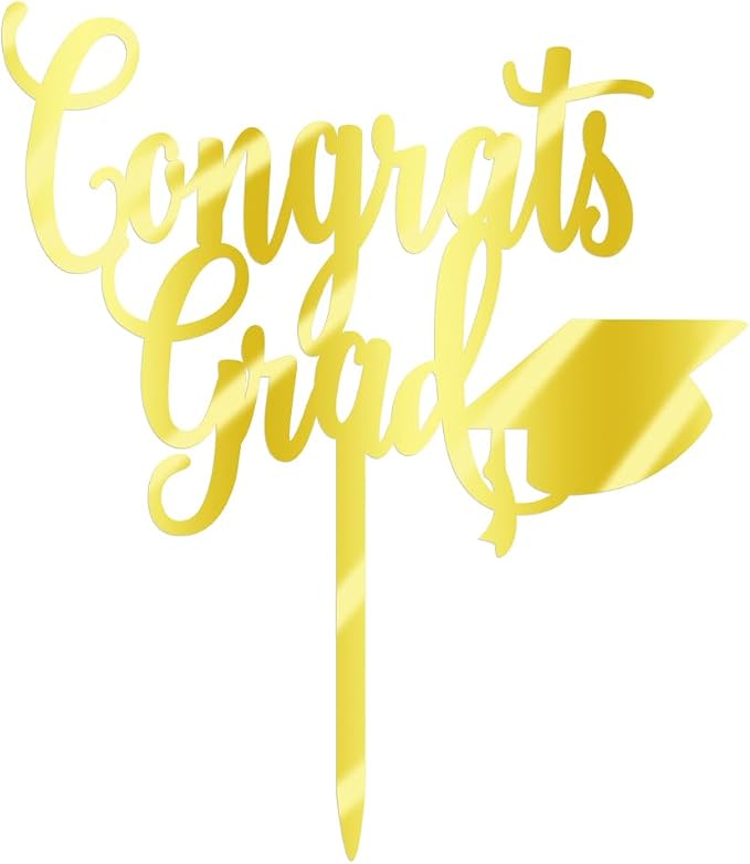 Congrats Grad Cake Topper,2026 Graduation Cake Topper, Congrats Grad Decorations,2026 High School/College/Senior Graduation Party Decorations Supplies. (Congrats Grad Acrylic gold)