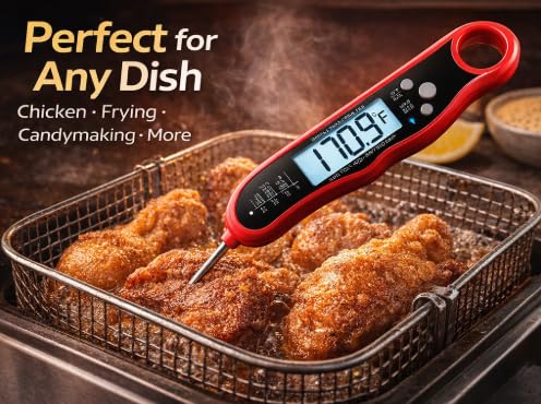 Digital Instant Read Meat Thermometer for Cooking, Fast Accurate Food Thermometer with Backlit Display and Stainless Steel Probe, Perfect for BBQ, Grill, Kitchen, Steak, Turkey, Chicken, and Baking