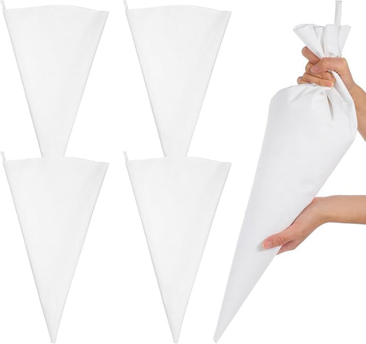 4 Pcs 24 Inch Reusable Pastry Bags Large Piping Bags Reusable Canvas Cake Decorating Bag with Plastic Coating for Frosting, Icing, Cupcakes, Cookies, White