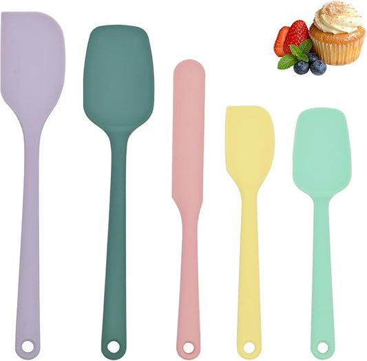 Silicone Spatula Set of 5, Food Grade Rubber Spatulas for Baking, Scraping, High Temperature Resistant, Safe BPA-Free, Nonstick Kitchen Tools for Cooking and Mixing