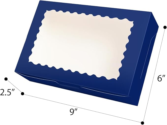qiqee 50Pcs Deep Blue Cookie Box with Window 9x6x2.5 inch Pastry Macaron Bakery Box For Packaging
