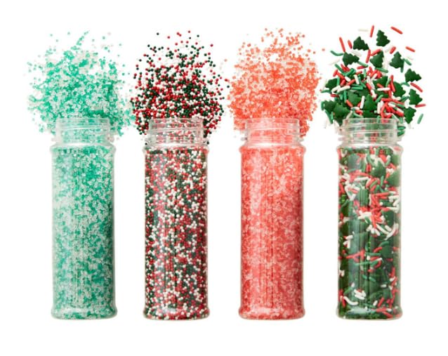 Sarah's Candy Factory Holiday Sprinkles Set 4 Count 19.3 Oz | Cake Cookies For Christmas, Party, Kosher, Green&White Sugar, Nonpareils, Red&White Sugar, Tree Mix Different Types in Jar