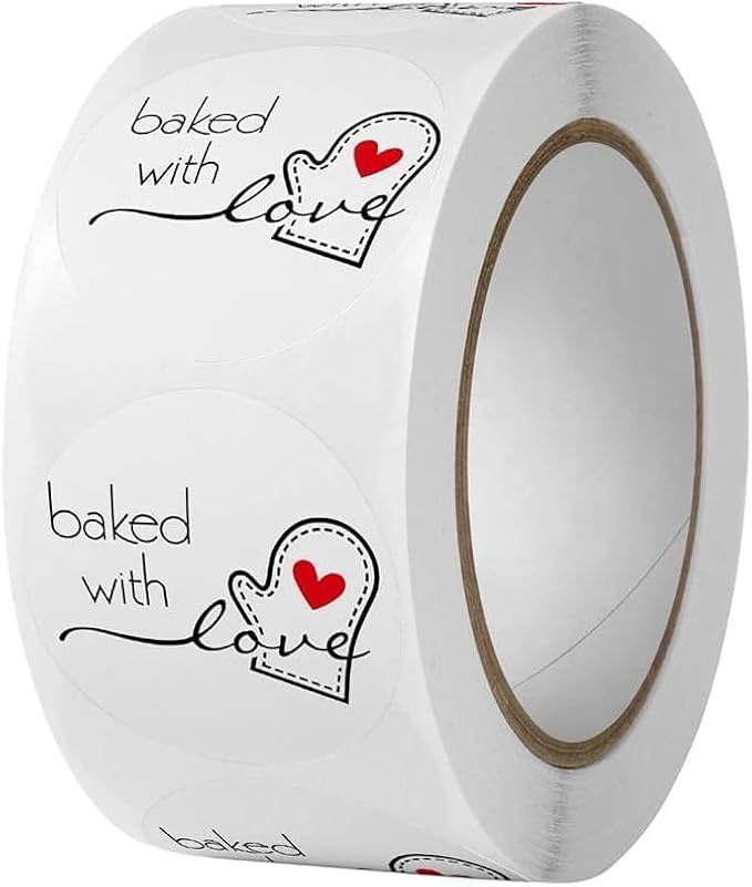 500Pcs/Roll Baked with Love Adhesive Stickers, Round Baking Stickers Bakery Bags Candle Packaging Sticker Labels,Labels and Stickers, Office and School Supplies
