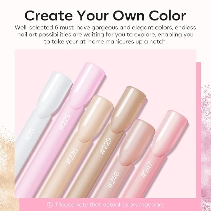 Modelones Acrylic Powder, 6 Colors Transparent Jelly Nude Nail Powder Milky White Pink Nude for Nail Art 3D Nail Carving French Nail Extension, Gifts for Women