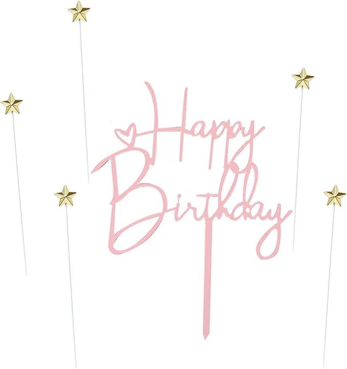 Happy Birthday Cake Topper Cake Decoration Birthday Cake Supplies (Rose gold star cake topper)