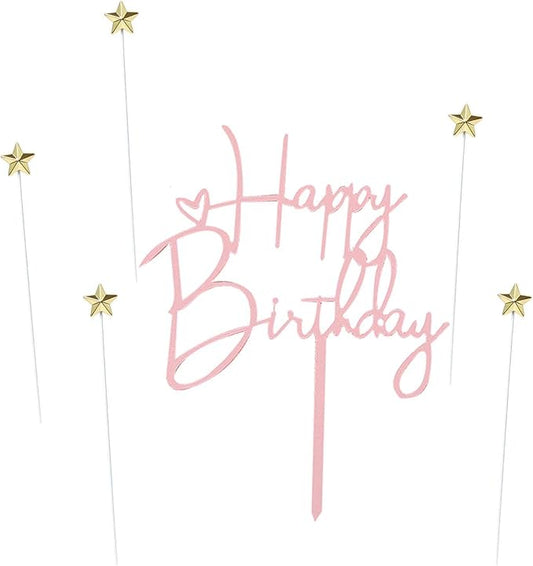 Happy Birthday Cake Topper Cake Decoration Birthday Cake Supplies (Rose gold star cake topper)