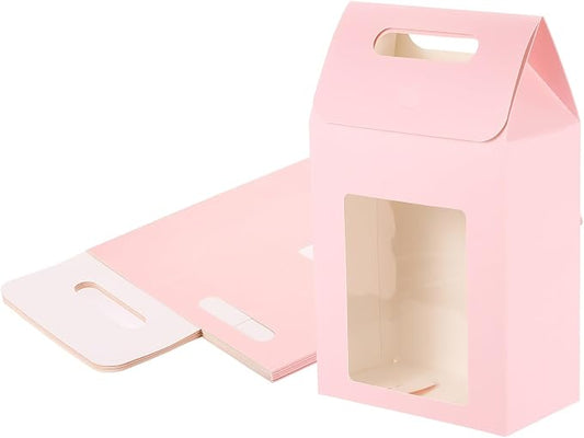 uxcell 8Pcs Gift Boxes, Favor Box with Clear Window and Handle, Stand Up Favor Treat Boxes for Candy, Cookies, Party Store, Packaging, Wedding, Pink