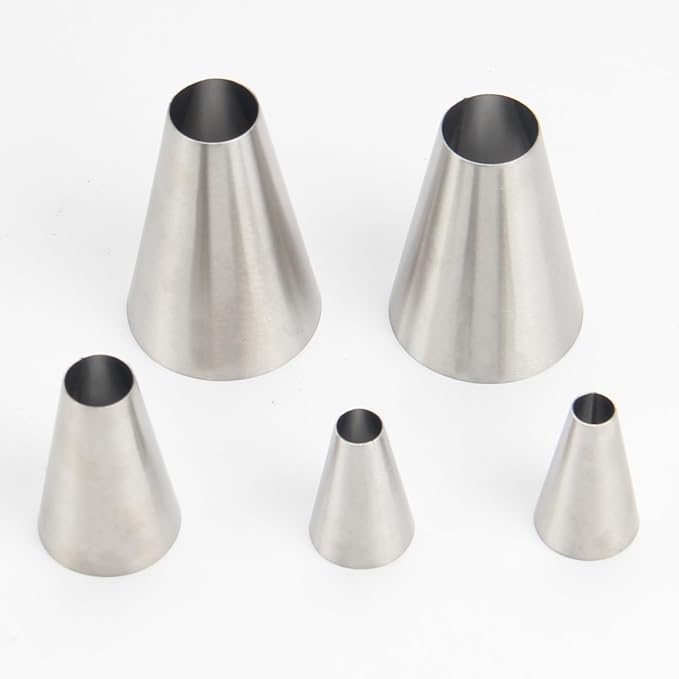 Round Piping Tip Set – 5-Piece Stainless Steel Cake Decorating Tips, Ideal for Cake Decorating, Icing, Cookie, Cupcakes, Includes 2 Small, 1 Medium, and 2 Large Round Tips Baking Tools