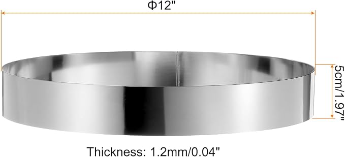 HARFINGTON 2PCS Round Cake Ring 12 x 2 Inch Seamless Stainless Steel Pastry Mousse Dessert Ring Mirror Coating for Baking Cooking Making Tool