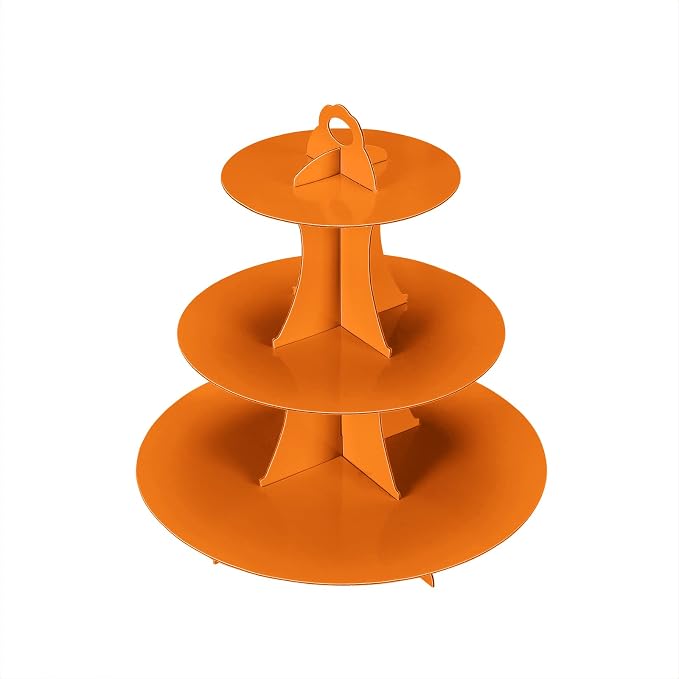 YLDW Cupcake Stand 2Pcs, 3-Tier Cupcake Stand Display, Cardboard Cup Cake Tower Stand, Disposable Dessert Stand for Birthday Tea Party Baby Shower Treat Decorations, Orange