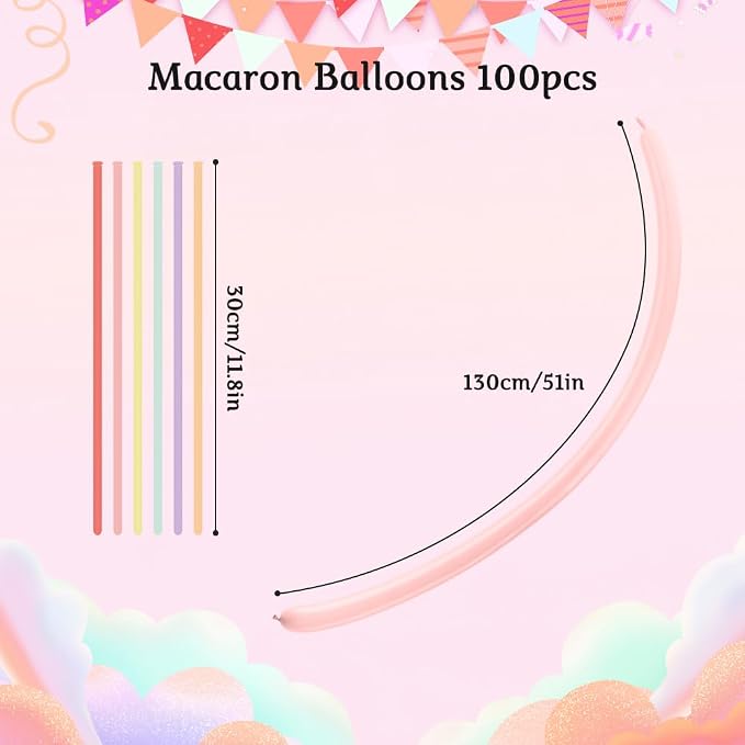 Macaron Long Balloons 100 Pack