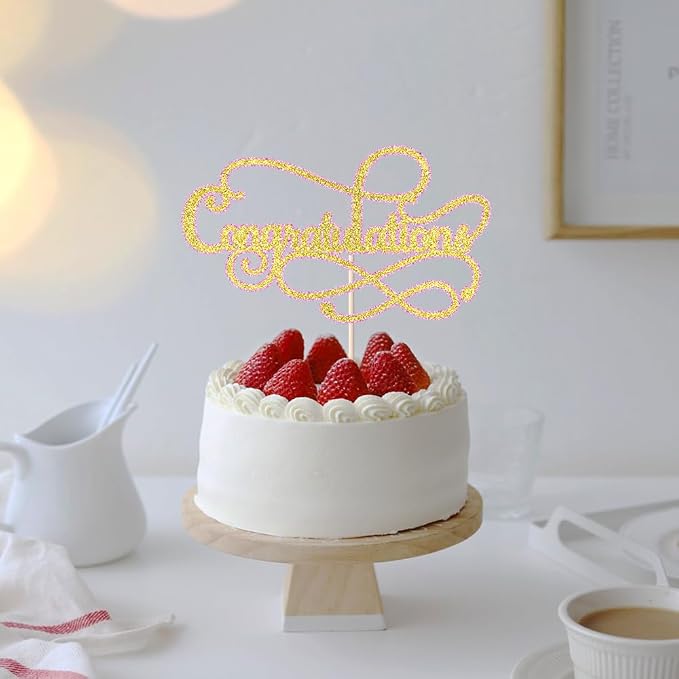 Congratulations Cake Topper,Congratulations 2026 Graduation Cake Topper,Graduation, Wedding, Retirement, Birthday, Anniversary, Celebration Party Decorations Supplies (Pink Gold)