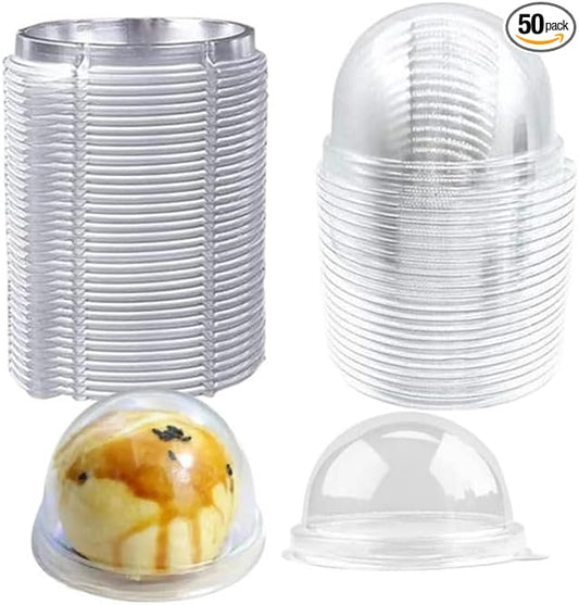 Hewnda 50 Pack 2 Inch of Clear plastic mini cake box muffins box cookies cookies muffins dome box wedding birthday gift box (silver)