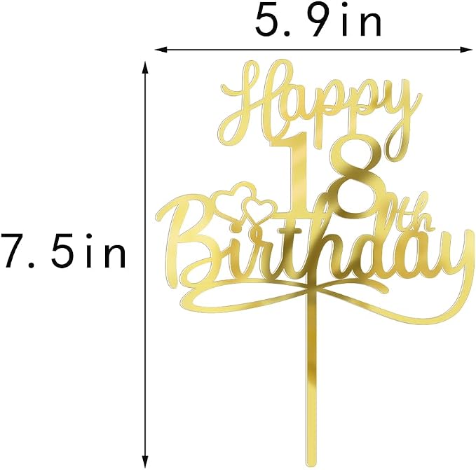 Sleyberoy Acrylic Happy 18th Birthday Cake Topper- Hello 18,Cheers to 18 Years,18th Anniversary/Birthday Party、Boys and girls, Happy eighteen Birthday Selected cake decoration (18th)