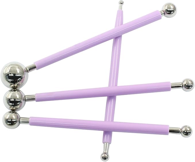 4Pcs Metal ball Fondant Tool Stainless Steel Modelling Ball Tools Set DIY Cake Decorating Tool for Sculpting and Shaping (Purple)