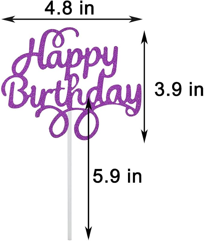 40 Pieces Happy Birthday Cake Toppers - Glitter Picks for Dessert Decorations - Party Supplies in 8 Colors