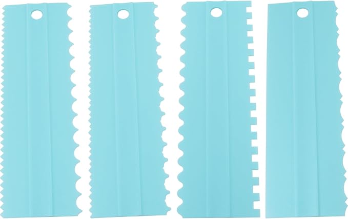 ZCZQC 4PCS Cake Scraper Decorating Plastic Serrated Comb Cream Cake Edge Shaping Tool Side Smoothing Texture Decorating Kitchen Baking DIY Tool 8.07inx2.76in Blue
