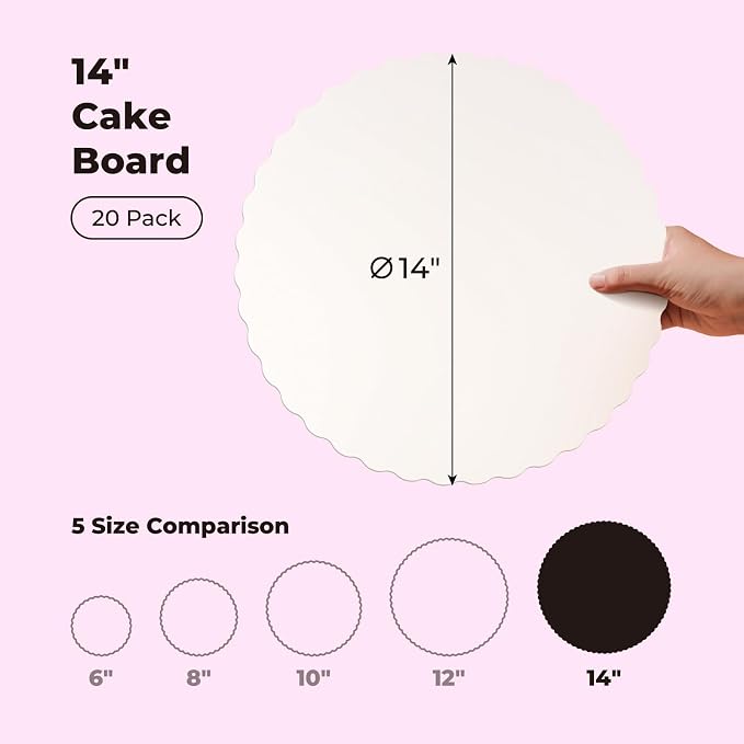 Fit Meal Prep 20 Pack Cake Boards, 14 Inch Round White Cake Circles, Disposable Pizza Circles Cake Pan Base Stand for Desserts and Pastries, Greaseproof Cardboard Cake Rounds for Cake DIY, Birthday